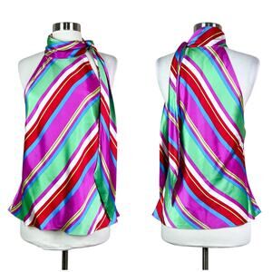 Lauren Ralph Lauren | Silk Striped Colorful Tie High Neck Halter Top Blouse 12